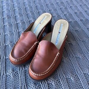 Tommy Hilfiger Brown Leather Mule Heels Size 5.5M 🤎